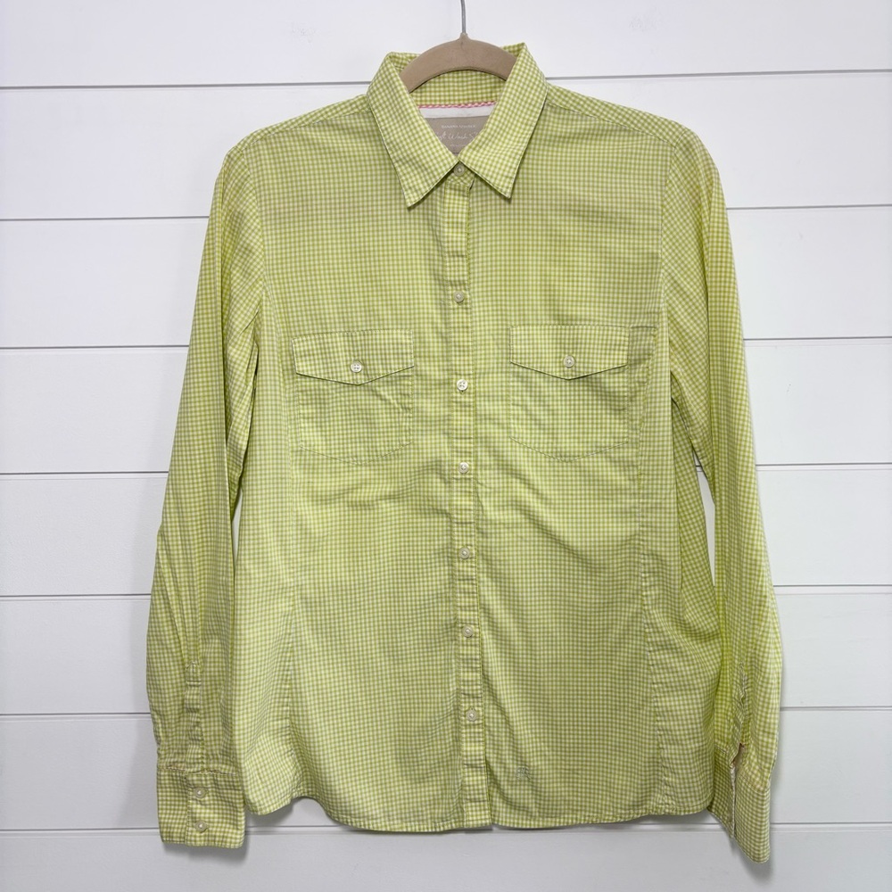 Banana Republic Soft‎ Wash Shirt Women's Green White Gingham Plaid Cotton Size M